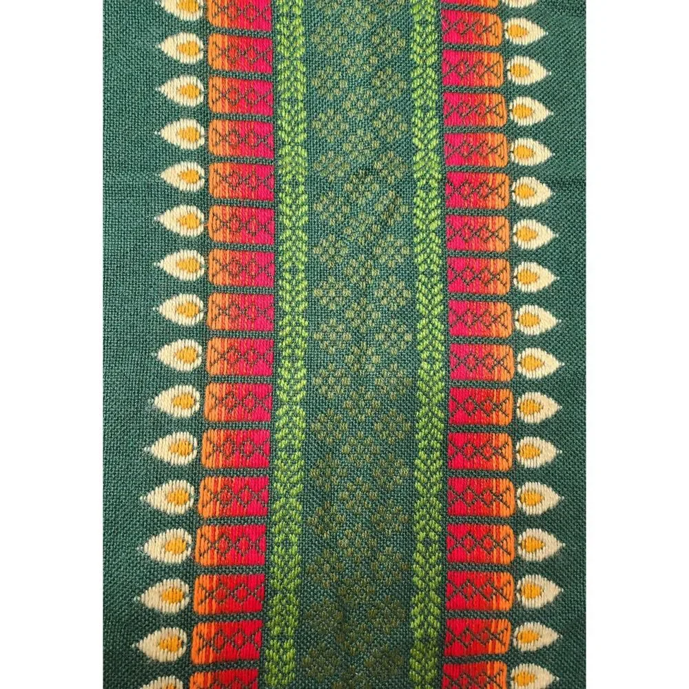 Vintage Candle Theme Table Runner Woven Retro Green Mid Century Ethnic